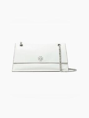 Tory Burch Paloma Leather Shoulder Bag. White/Silver.